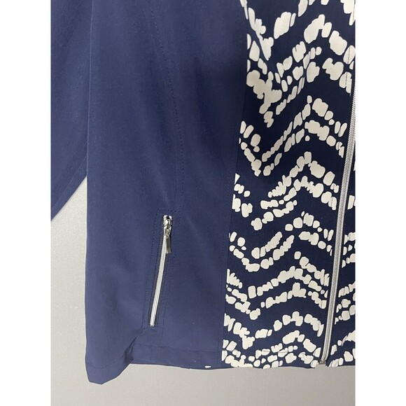 ZENERGY by CHICO'S size 1 NAVY/WHITE ZIP POCKETS 3/4 SLEEVE ZIP UP JACKET - Picture 4 of 9